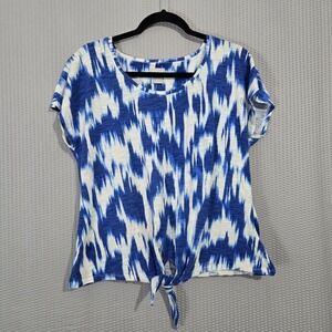 Chicos Womens Short Sleeve Tie-Front Top Size M Nautical Casual Lightweight Boxy